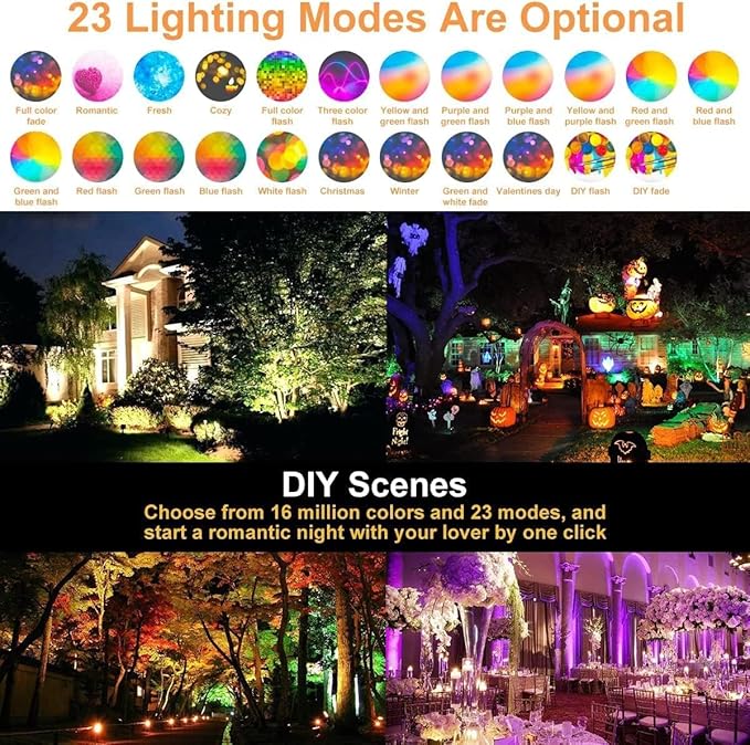 LED Flood Light Outdoor 500W Equivalent 5000LM,Bluetooth RGBW Colored Floodlight Landscape Lighting with APP Control,DIY Scenes,Timing, IP66 Waterproof,2700K,Color Changing Uplight with Ground Stakes
