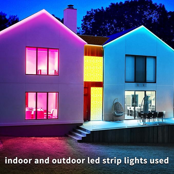 65.6ft Outdoor LED Strip Lights Waterproof,IP68 Outside Led Light Strips Waterproof with APP/Remote Control,Music Sync RGB Exterior Led Rope Lights for Bedroom roof Garden Staircase Parties