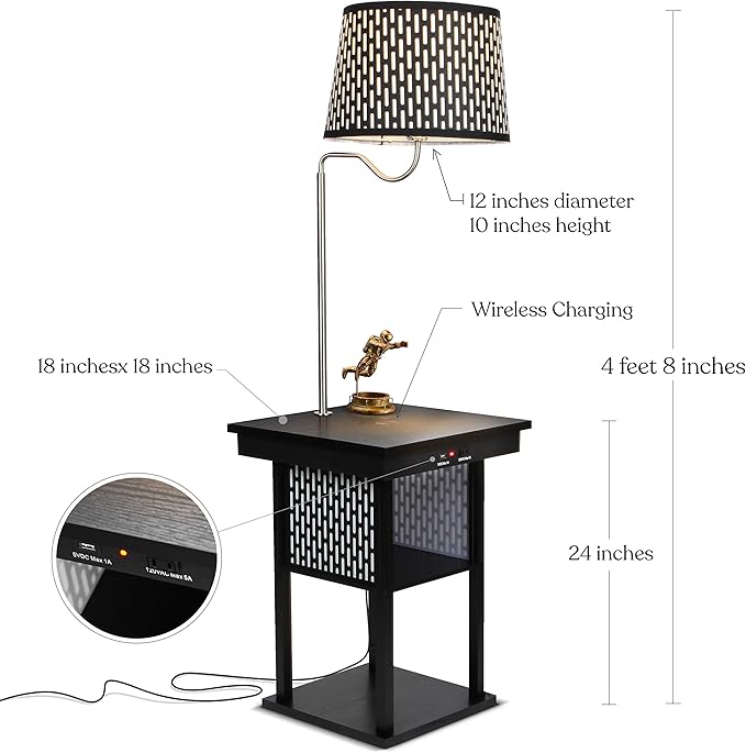 Brightech Madison w. Table & Lamp Combo, Desk Lamp with Wireless Charging Pad and USB Port, Bedside Reading Lamp, Nightstand Lamp with LED Bulb for Bedroom, Living Room, Office - Classic Black