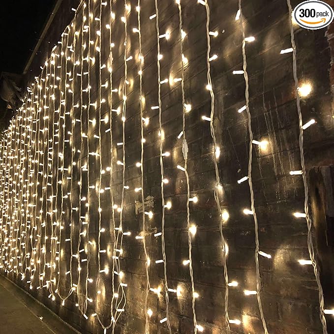 Magictec 300 LED Curtain String Light, 8 Lighting Modes Fairy Twinkle String Lights Wedding Party Home Garden Bedroom Outdoor Indoor Wall Decorations, Warm White