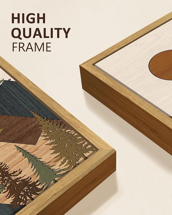 KUVIOKE Huge 16x32in Wooden Mountains Range Landscape Wall Art Framed Tree Nature Wall Decor Farmhouse Rustic Prints Kitchen Living Room Ready to Hang Natural Framed