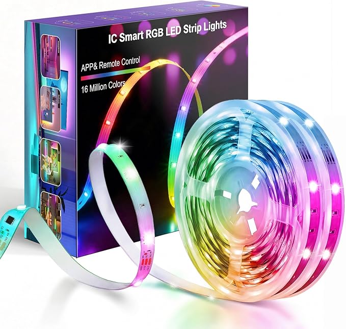 Smart IC RGB Strip Lights, 130FT LED Lights Multiple Colors on One Line, App+Remote Control, Timing, Multimodal, Music Sync, Color Changing Lights for Bedroom, Party Home Decor