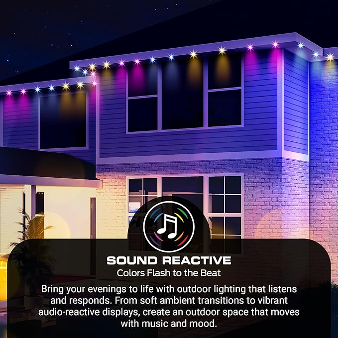Monster Smart Permanent Outdoor Lights, 50ft, 36 LED Eaves Lights, RGB+IC+WW, Weather & Water Resistant, App & Voice Control, Compatible with Alexa and Google, for Halloween, Christmas & Year-Round