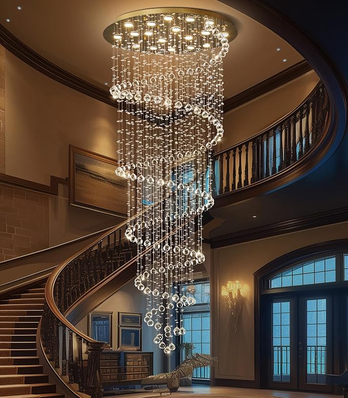 W40 x H118in Gold Chandelier with LED Bulbs Glam Crystal Light Hight Ceiling Lighting Fixtures for Living Staircase Foyer Entryway
