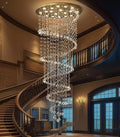 W40 x H118in Gold Chandelier with LED Bulbs Glam Crystal Light Hight Ceiling Lighting Fixtures for Living Staircase Foyer Entryway