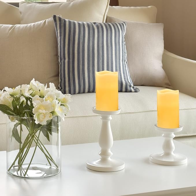 Wax Shell Flameless Candles : Set of 1 H4”D3.15” Remote Control LED Electric Candle Ivory Real Wax Pillar Flickering Candles with Timer Home Halloween Christmas Gift Deco