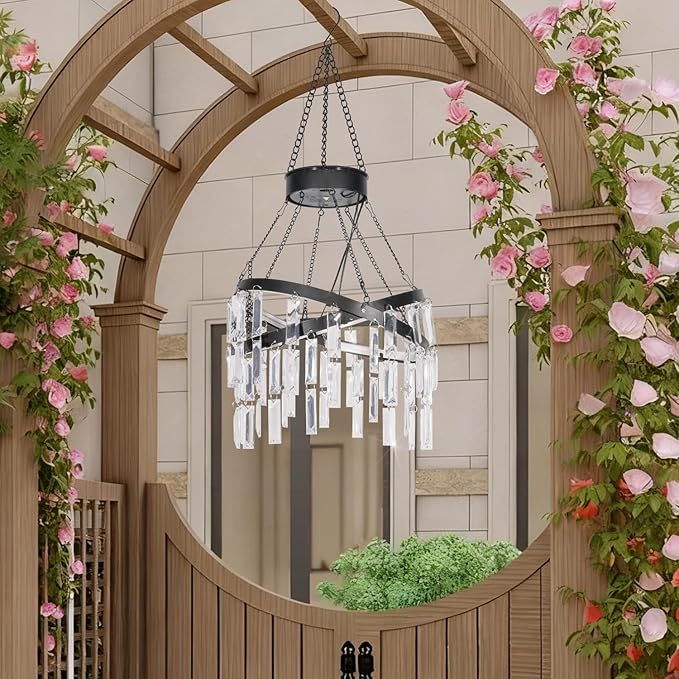 Solar Hanging Crystal Chandelier Outdoor Garden Decorative Lights Bright White 5ft LED Strip Waterproof Hanging Lantern for Garden, Yard, Patio, Gazebo, Party, Wedding Style 1
