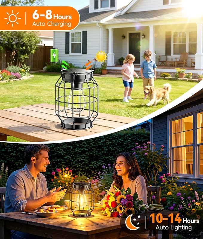 KOOPER Solar Lanterns Outdoor Waterproof, 4 Pack Upgraded Metal Hanging Solar Lights Outdoor Decorative, Brighter Outdoor Hanging Lantern for Yard Patio Pathway Porch Garden Decor, Gift for Women Mom