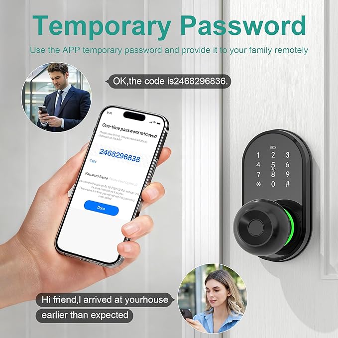 Smart Door Lock Keyless Entry Door Lock with Knob, Keypad Fingerprint Door Lock with Handle, Electronic Digital Code for Front Door, App Remote Control, Easy Installation