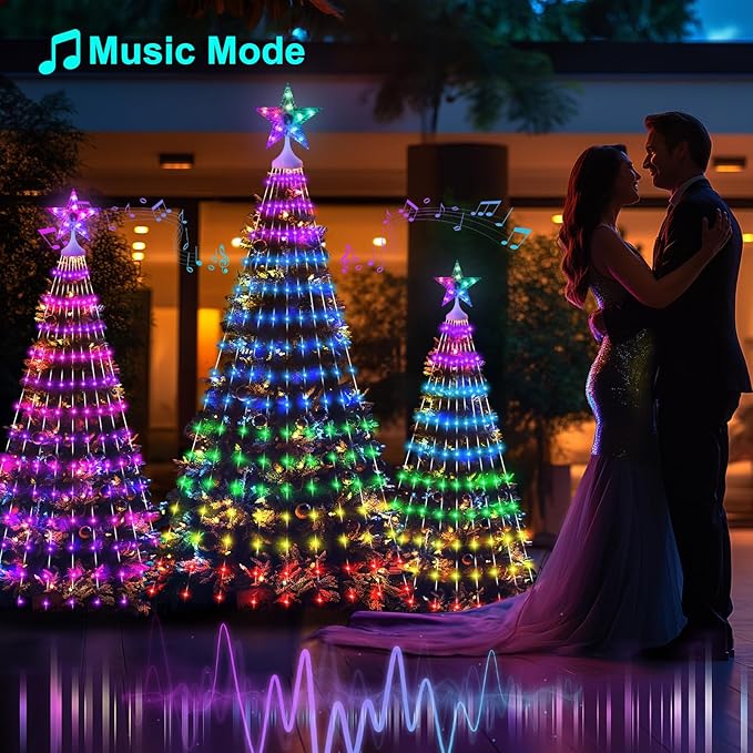 3 Pack Smart Christmas Cone Tree Lights App Controlled, 4FT 5FT 6FT RGB Color Changing Christmas Trees Music Sync, Goup Control, Magical Xmas Tree Lightshow for Yard Indoor Outdoor Christmas Decor