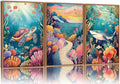 YeeHomedec Large Tropical Ocean Themed Framed Canvas Wall Art, Sea Turtle Shark Wall Decor, Coastal Nature Landscape Art Print, Marine Life Poster for Kids Nursery Classroom Playroom Bedroom 16"x24"x3