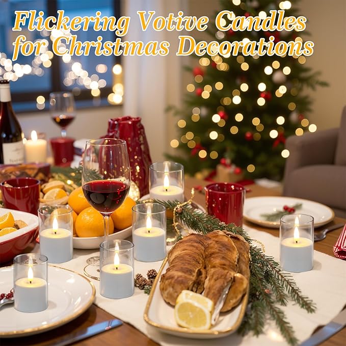 GenSwin Rechargeable Votive Candles Battery Operated, 6 Pack LED Candles with Charging Base, Acrylic Shell Tea Lights with 6H Timer for Halloween Decorations(Clear)