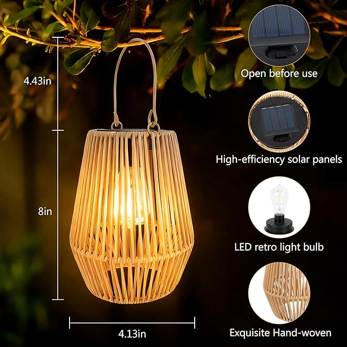 Solar Lanterns Outdoor Waterproof, Hanging Solar Lanterns Outdoor Gifts for Women Mom Grandma LED Garden Decor for Yard, Patio, Backyard, Porch, Trees, Lawn, Pathway (2 Pack)