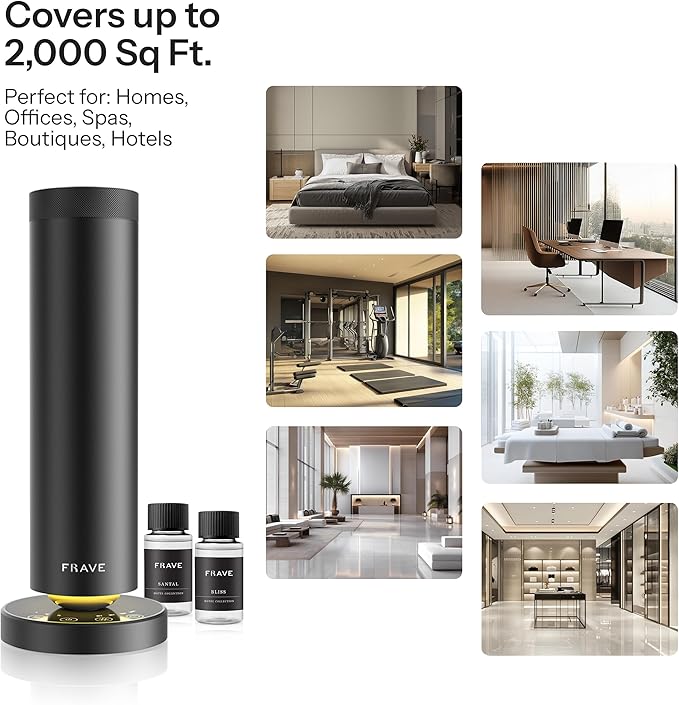 Tower Waterless Scent Diffuser & Oil Kit, 2000 Sqft Coverage, Hotel Diffuser with Bliss & Santal Aroma Oil for Large Room, Home Office, Hotel, Remote & App Control Cold Air Machine, Onyx