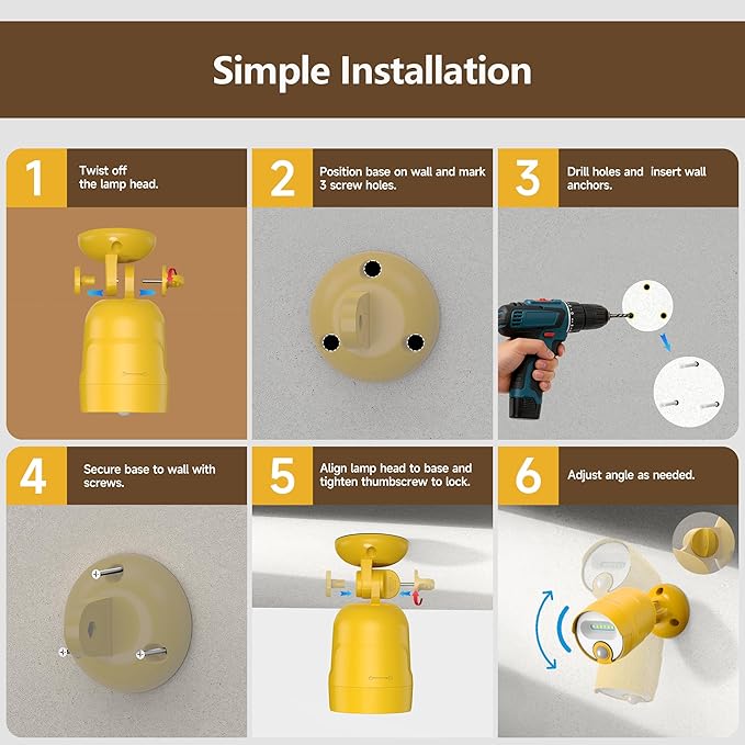 Wireless LED Spotlight, Battery Operated Motion Sensor Outdoor Light - 4000mAh Rechargeable 2-Mode IPX5 Waterproof 600LM Light for Porch, Garage, Hallway, Wardrobe (Yellow)