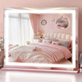 ROLOVE 23"x 18" Pink Vanity Mirror with Lights, Large Lighted Makeup Mirror with 10X Magnifier, 3 Color Lighting & Stepless Dimming, Wall Mounted or Tabletop Desk Mirror for Teen Girls