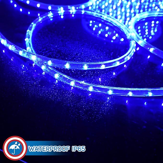 Russell Decor 100ft/30m Led Rope Lights Lamps Kit Indoor Outdoor Decorative Lighting for Party Wedding Trees Backyard Patio Deck Bright Flexible String Tube Lights Waterproof- Blue