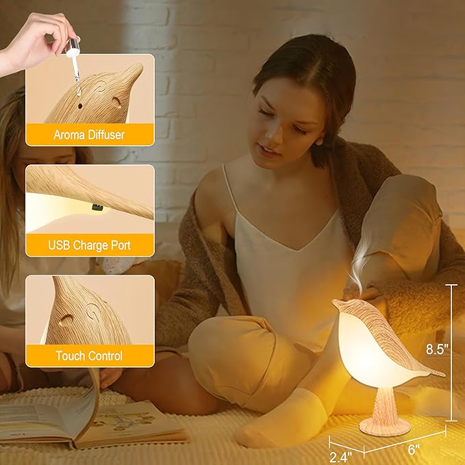 2 Pack Bird Small Desk Lamp, 2600 mAh Dimmer Kids Night Light for Bedroom, Cordless Table Lamp with 3 Color Temperature and Touch Sensor, Rechargeable Bedside lamp, Hummingbird Lamp