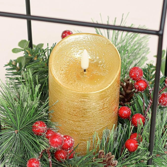 Gold Flameless Candles with Remote, Flickering Real Wax Battery Operated Candles with Timer, Set of 3 LED Pillar Candlesfor Home Room Decor Christmas Decoration