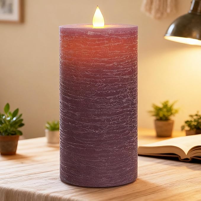 Flickering Flameless Candle with 3D Moving Flame, with Remote and Timer, Real Wax Candles, LED Pillar Water Ripples Battery Operated Candle for Wedding, Christmas, Home Decor (Purple)