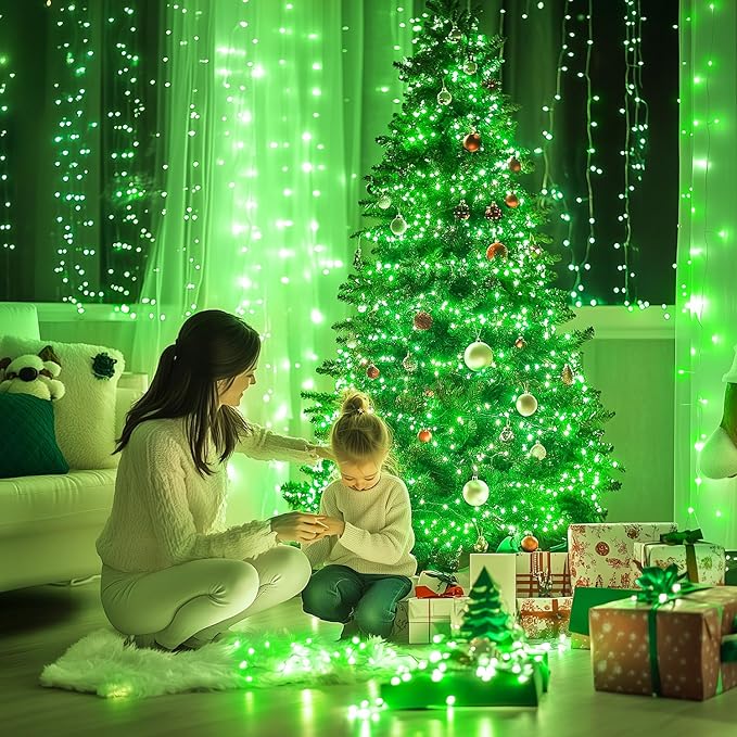 JMEXSUSS Green Christmas Lights Indoor Plug in,150 LED Connectable String Lights Outdoor, 59ft 8 Modes Green Christmas String Light for Bedroom Room Home Party Christmas Tree Decor (Pack of 2)