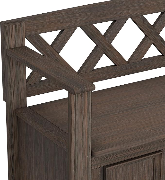 SIMPLIHOME Amherst Entryway Storage Bench - 48 inch Wide Solid Wood Hallway Seat in Farmhouse Brown, Transitional Bench for Entryway or Living Room with Lift-Up Lid and Spacious Storage