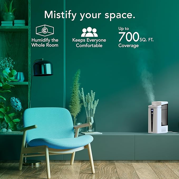 Vornado MISTIC 6 Whole Room Ultrasonic Humidifier, Top-Fill, Aromatherapy, 1.5-Gallon Tank, 3-Gallon Output, Warm or Cool Mist Humidifier, Automatic Humidity Control, Included Scent Pads