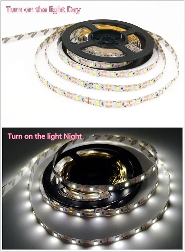 Battery Powered,Motion Sensor Led Light Strips Smart Night Light Motion Activated Led Strip Light for Room Cool White Light-5M / 16.4ft