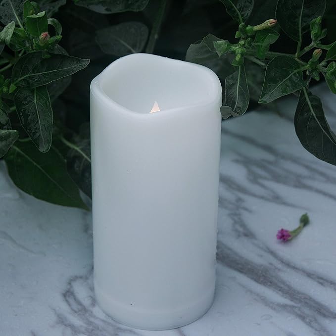 Waterproof Outdoor Battery Operated Flameless Candles with Auto Timer Flickering Plastic Resin Electric LED Pillar Lights for Lantern Patio Garden Wedding Party Decorations 3x6 Inches 2 Pack White