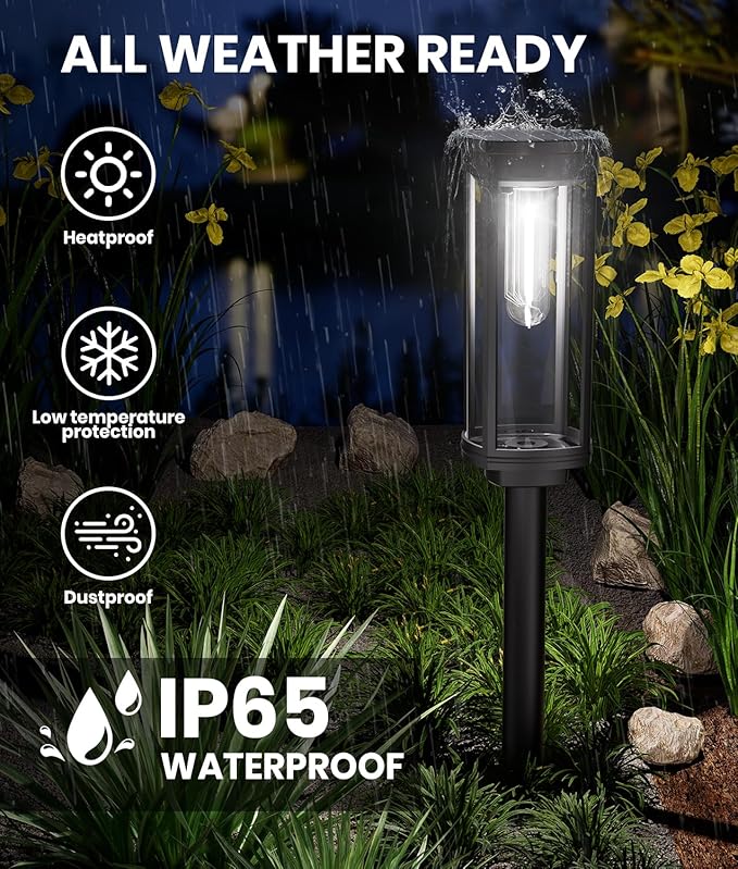 12 Pack Solar Pathway Lights Outdoor,Super Brightness IP65 Waterproof Auto On/Off Solar Path Lights, Garden Solar Powered Landscape Lighting for Outside Yard Garden Driveway Walkway Decor
