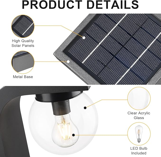 Solar Post Lights Outdoor, Waterproof Pole Light Dusk to Dawn, Remote Control 3 Lighting Modes LED Solar Lamp Exterior Pillar Lantern Acrylic Globe Shade for Porch Garage Garden Pathway