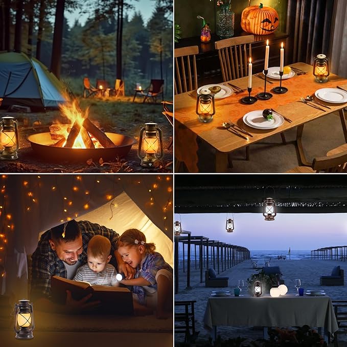 2 Pack Bronze Vintage 4 Modes LED Lanterns，Rechargeable Flickering Flame Lights Decorative Outdoor&Indoor, Remote Control Waterproof Hanging Lantern for Camping,Patio Garden Pathway