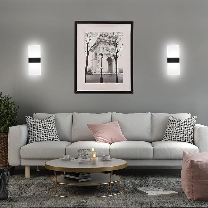 Lightess Modern Wall Sconces Set of Two Indoor LED Wall Mounted Lamp Hardwired Wall Lamp 12W for Bedroom Living Room Hallway, Cool White