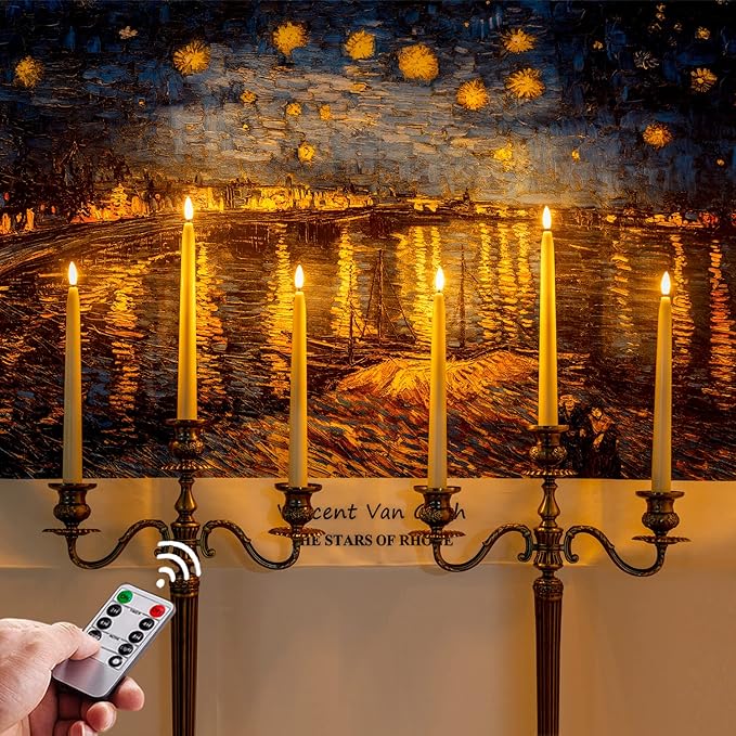 Homemory 11 inches Waxy Flameless Taper Candles with Remote Timer Dimmer, 2 Pcs Battery Operated Taper Candles with Flickering Flame, Ivory LED Candlesticks for Wedding, Christmas Indoor Decoration