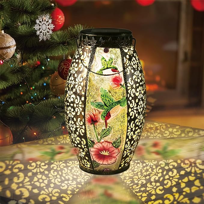 Larekook Hummingbird Solar Lantern Outdoor Waterproof,13" Large Metal Hanging Lantern Decorative,Hummingbird Solar Lights for Yard Lawn Porch Patio Garden Decor,Birthday Gifts for Women Mom