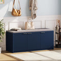 2-Tier Shoe Storage Bench with 3 Doors & Adjustable Shelf, Removable Washable Padded Seat Cushion, 41.3" Entryway Storage Cabinet for Living Room, Bedroom – Navy Blue Modern Design