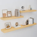 White Oak Floating Shelf for Wall Set of 3, 2 Inch Thick Wood Floating Shelves Wall Mounted, 8" Deep Floating Shelf for Kitchen Living Room Bathroom Laundry Office, 50LBS Capacity (24 & 48In)