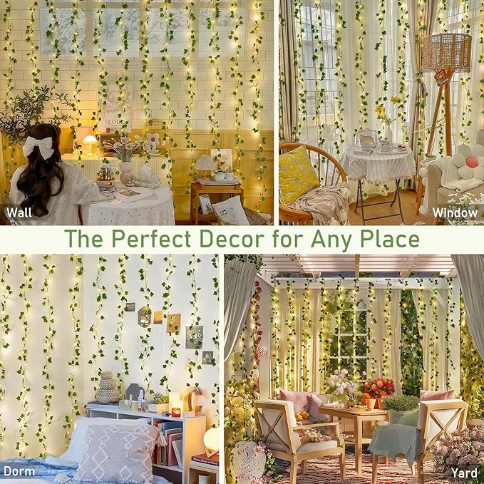 JMEXSUSS Vines Lights for Bedroom, 200 LED Vines Fairy Lights, Artificial Ivy Leaf Light for Wall Curtain Wedding Party Christmas Indoor Decor, 6.5ft x 6.5ft with Remote