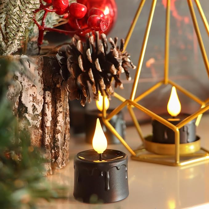 6 pcs Rechargeable Halloween Black Flameless LED Tea Light Candles Halloween Pumpkins Lights for Holiday Decor, Theme Party Decor(Black)