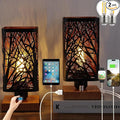 Industrial Table Lamp Sets of 2 with USB Ports and Outlet, Rustic Dimmable Bedside lamp with Charging Station, Metal Square Shadow Nightstand Lamp for Bedroom Living Room End Tables
