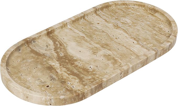 Marble Vanity Tray Organizer - 9.8"x5" Italy Natural Stone Decorative Tray，Jewelry, Perfume & Candle Display Tray，Bathroom Vanity, Dresser Top, Nightstand Decor