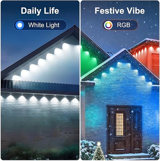 50FT Permanent Outdoor RGB Lights,Waterproof Smart LED Eaves Lights with App/Remote Control,for Christmas and All Holiday Decor,Daily and Accent Lighting,House Roof and Garden Lighting