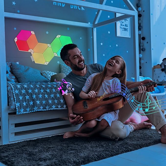 Smart Rhombus LED Wall Gaming Light Panels RGB Colorful Rhythm Edition 9 Pack,APP Control,Compatible with Alexa,Google Home for Gaming Setup,Bedroom,Living Room,Party Decor.