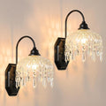 2-Pack Vintage Glass Crystal Wall Sconce, Matte Brushed Antique Black Finish, for Bedroom Bathroom Hallway Living Room