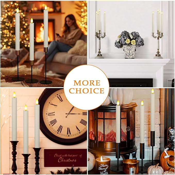 2 PCS Upgraded Real Wax LED Flameless Taper Candles with Remote, KSWING White Candlesticks Battery Operated 3D Flickering - 9.6” Long Realistic Fake Candle Sticks for Home/Wedding/Fireplace Xmas Decor