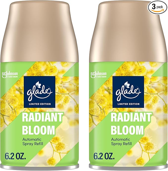 Glade Automatic Spray Refill, Radiant Bloom, Scented Air Freshener for Home and Bathroom, 6.2 Oz, 2 Count