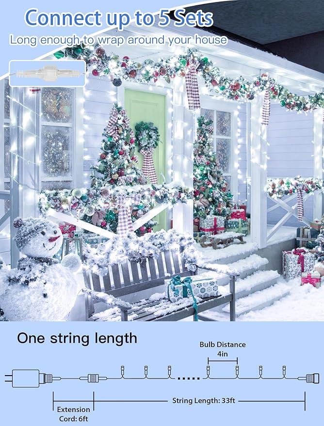 String Lights Indoor Bedroom, 33FT 100 LED Fairy String Lights Outdoor Waterproof, 8 Modes Memory Twinkle Christmas Light Plug in for Classroom Dorm Patio Tree Garden Decor (Cool White)