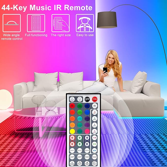 LED Strip Lights - 65.6FT Music Sync Color Changing with Remote, Bluetooth, 5050 LED Strip Lights for Bedroom, Home Party and Decoration