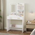 Vanity Desk with Mirror, Makeup Vanity with Led Lights, Dressing Table with Power Outlet, Drawers, 3 Color Modes, White WX321HDT