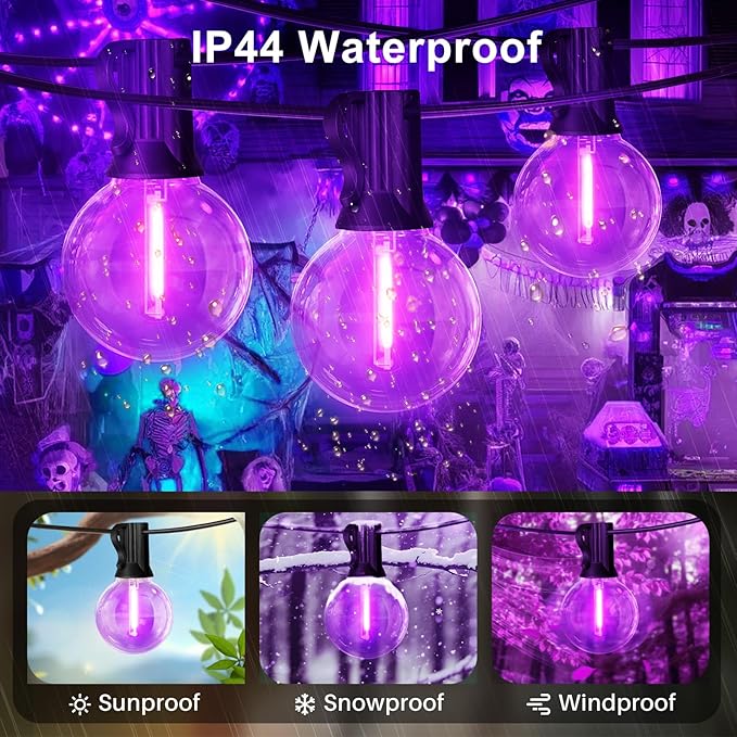 LAMPHOME LED Outdoor String Light, 26Feet Patio Lights with 12+1 Edison Shatterproof Bulbs(1Spare), UL Waterproof Outside Lights connectable Dimmable for Backyard Porch Decor,Purple